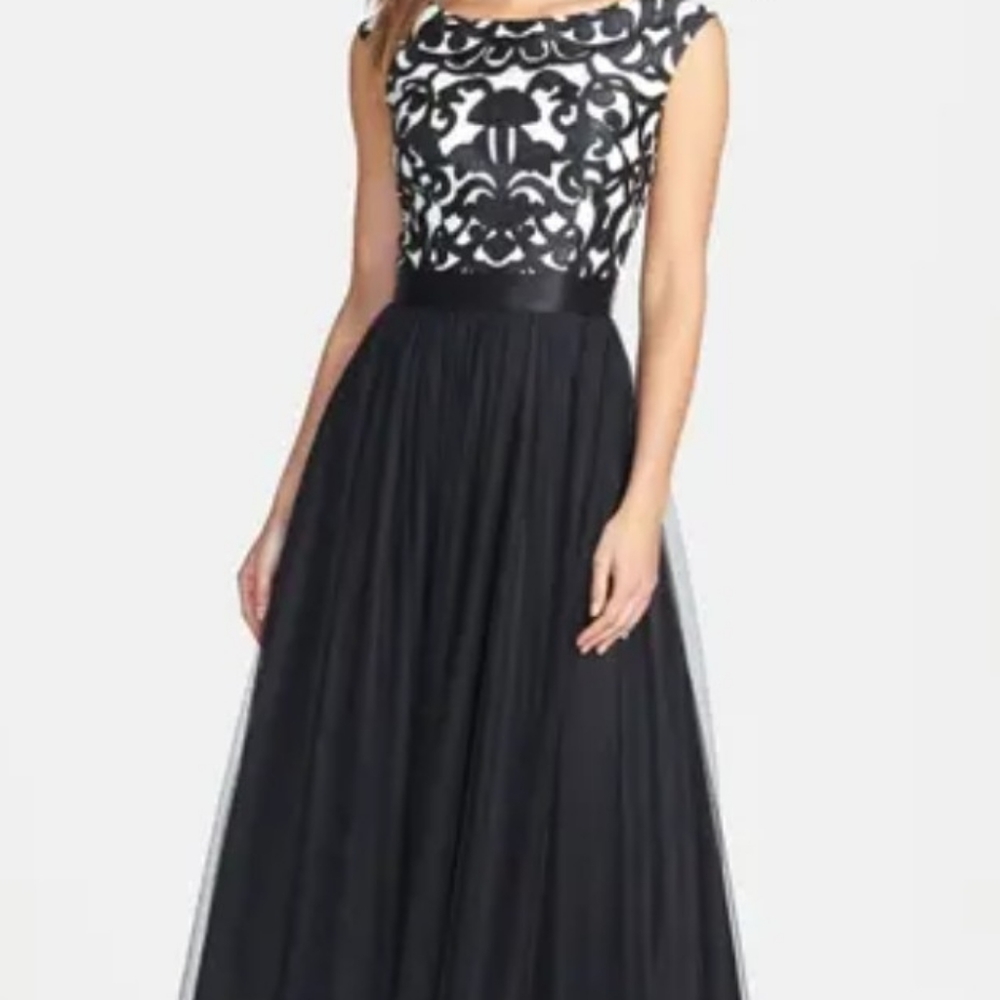 NWT Aidan Mattox Embroidered Bodice Mesh Ball Gown - Picture 2 of 9